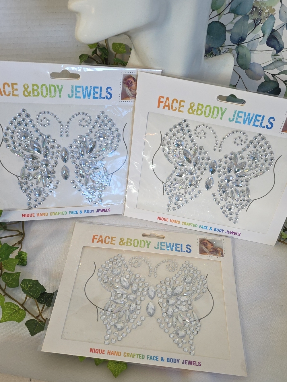 NWT 3 Pack Butterfly Face & Body Jewels Rhinestones